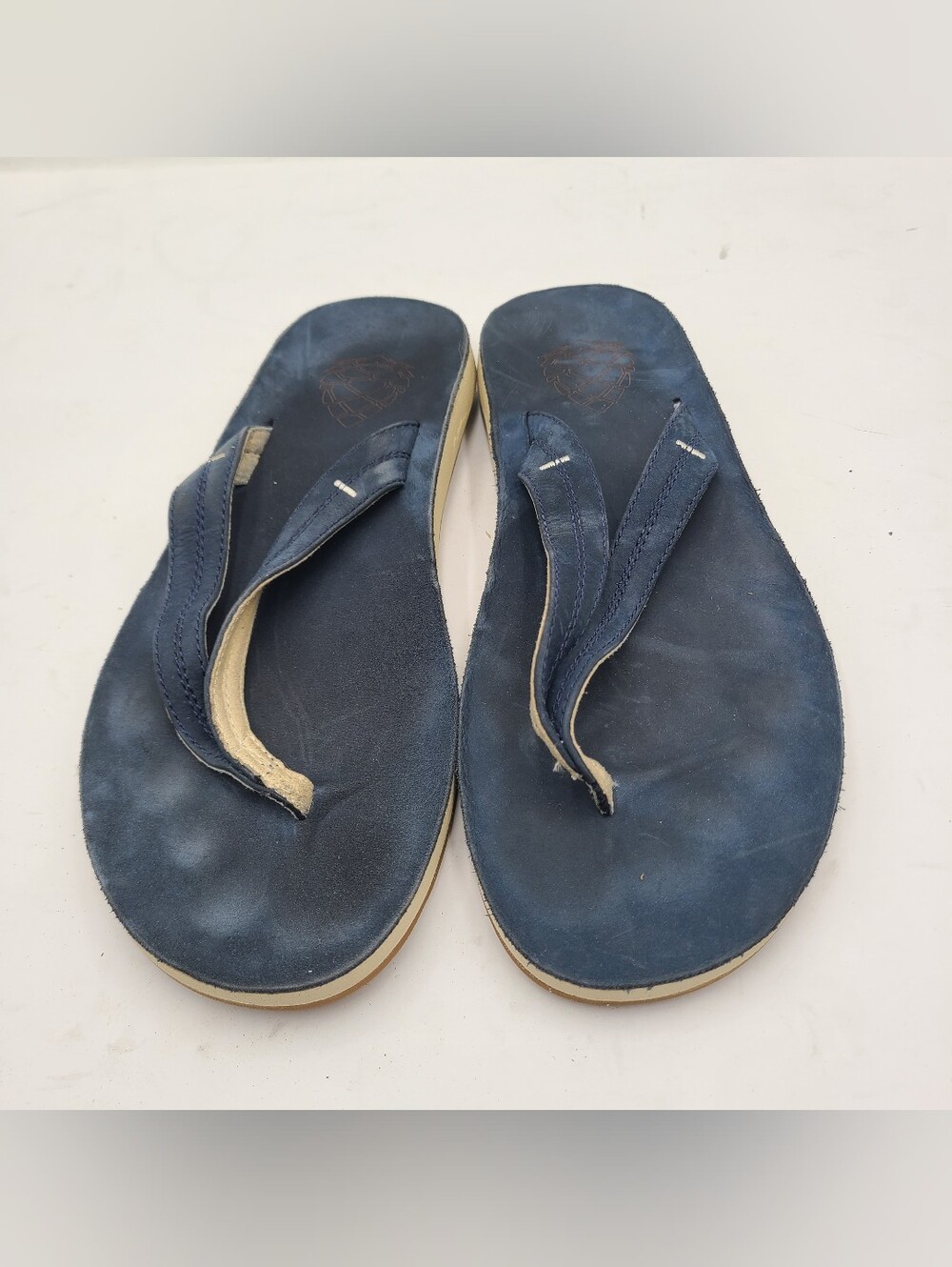 B56 Womens Stio Bircher Blue Leather Thong Flip Flops Sandals Size 9 M